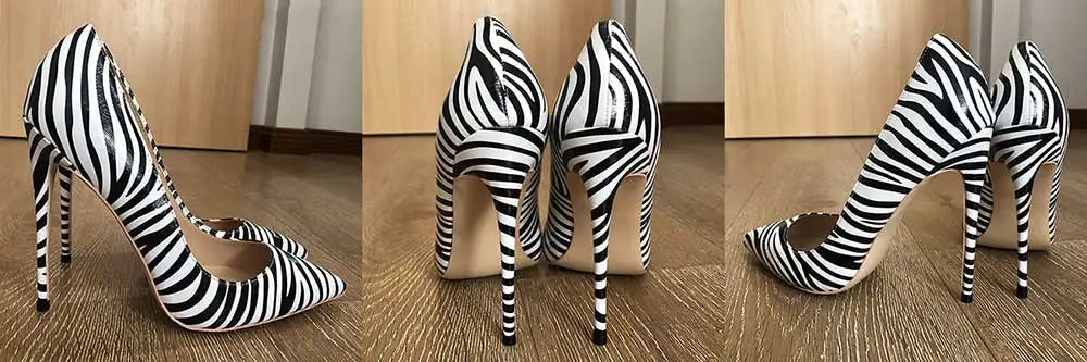 Tikicup Graphic Print Women White Pointy Toe High Heel Dress Shoes Sexy Ladies Slip On Designer Stiletto Pumps Big Size 43 44 45.