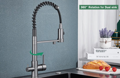 Filter Kitchen Faucet 2 In 1 Pull Down 360° Flexible Drinking Pure Water Purification Faucets Brass Hot Cold Water Mixer Tap