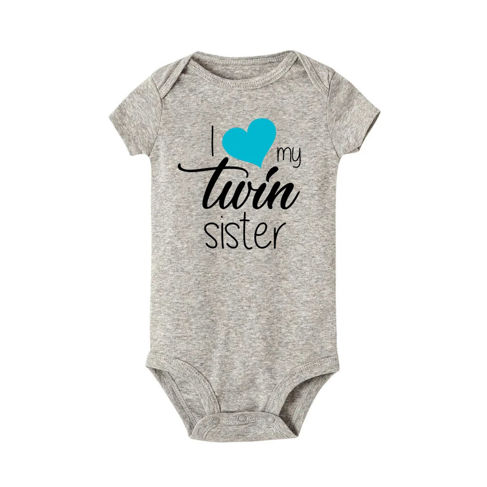 Zwillinge Säuglings-Body „I Love My Twin Sister Brother“ für Neugeborene, Jungen und Mädchen, kurzärmelig, Overall, Kleinkind-Kleidung, Baby-Geschenk-Strampler.