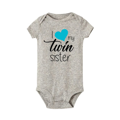 Zwillinge Säuglings-Body „I Love My Twin Sister Brother“ für Neugeborene, Jungen und Mädchen, kurzärmelig, Overall, Kleinkind-Kleidung, Baby-Geschenk-Strampler.