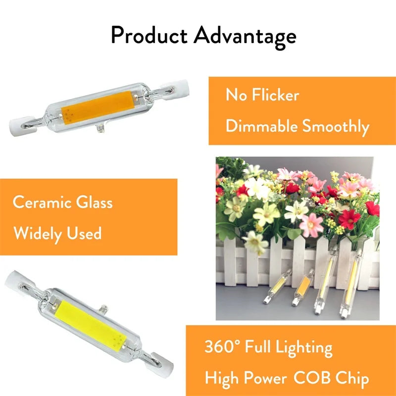 R7s LED 78mm 118mm 7W 12W 15W 25W Dimmable COB Bulbs Ceramic Glass Tube Light Ampoule Replacement Halogen Bombillas Spotlight.
