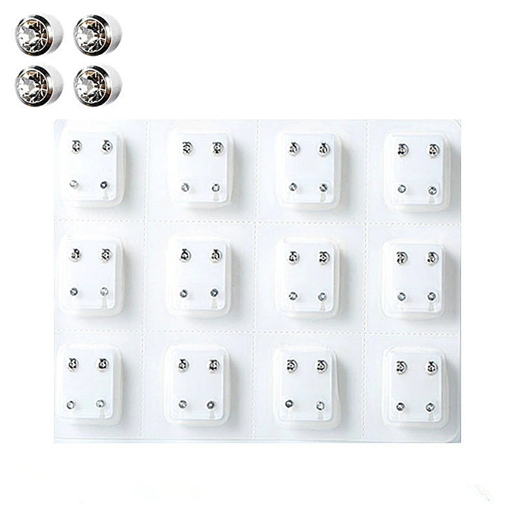 12Pairs Medical Earrings Piercing Tools Set Crystal Ear Stud Surgical Steel Stopper for Body Ear Piercing Gun Fashion Jewelry