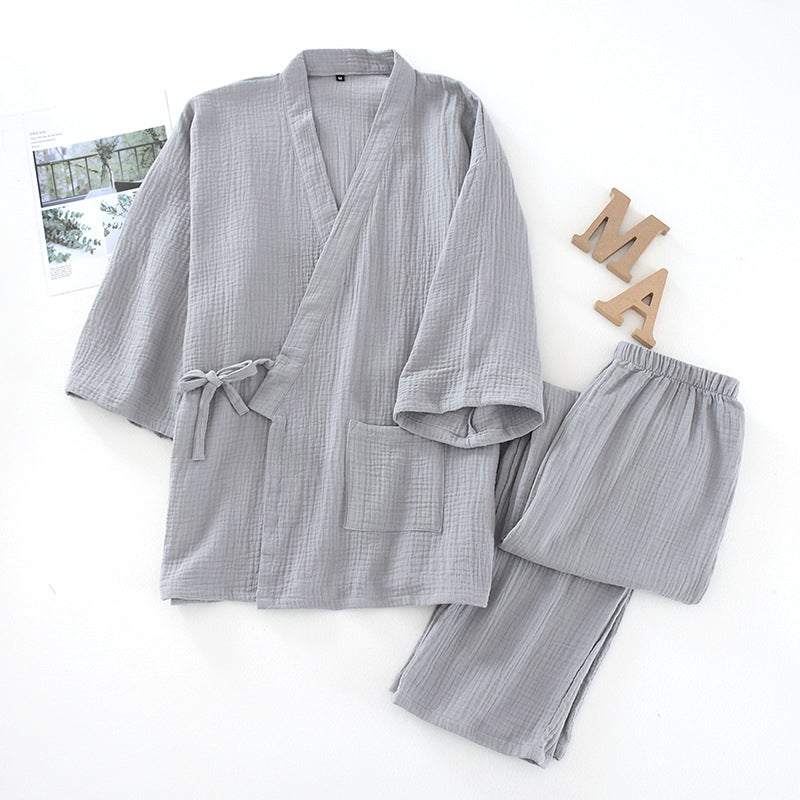 2025 japanisches Kimono-Set, 100 % Baumwolle, Pyjama, zweiteilig, Paar, Yukata, lockerer Herren- und Damen-Schweißdampfanzug, Heimservice-Set.