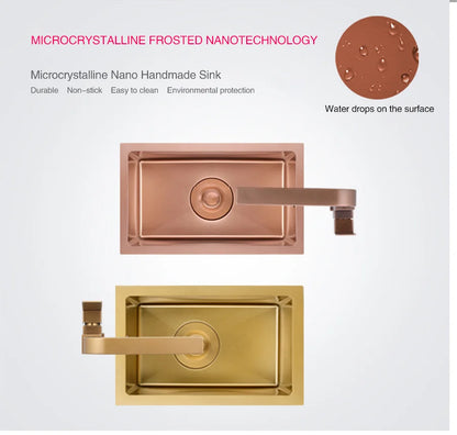 Rose Gold Kitchen Sink Nanometer Technology Gold 4mm thickness 304 Stainless Steel Manual Sink Single Bar Counter Kitchen Sink