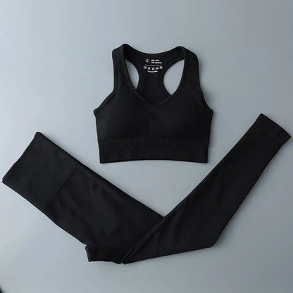 High Waist Elastic Seamless Yoga Wear Women Fitness Clothes Gym Clothing Workout Set Long Sleeve Crop Top Leggings Sports Suit