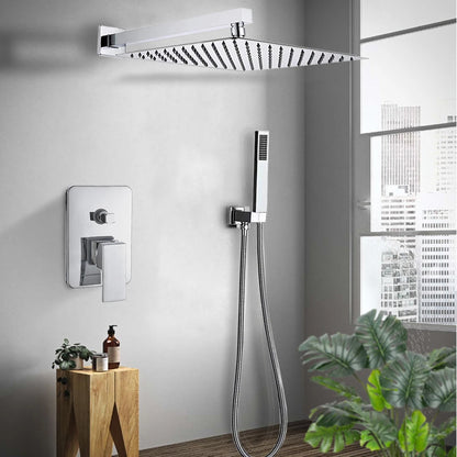 Chrome Rainfall Shower Faucet Set Bathroom Stainless Steel Wall Mounted Concealed 16 Inch Shower System Hot Cold Water Mixer Tap