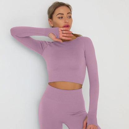 Seamless Athletic Crop Top Woman Sports T-shirts Yoga Top Knitted Shirt Long Sleeve Workout Tops For Women Fashion Gym Clothes