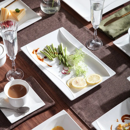 MALACASA Carina 2-Piece Ivory White Porcelain Dinner Plate Set Tableware Fruit Snack Dishes with 11" & 13.25" Rectangular Plate.