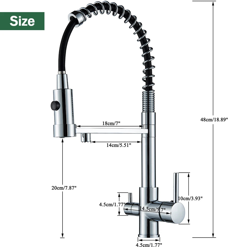 Filter Kitchen Faucet 2 In 1 Pull Down 360° Flexible Drinking Pure Water Purification Faucets Brass Hot Cold Water Mixer Tap