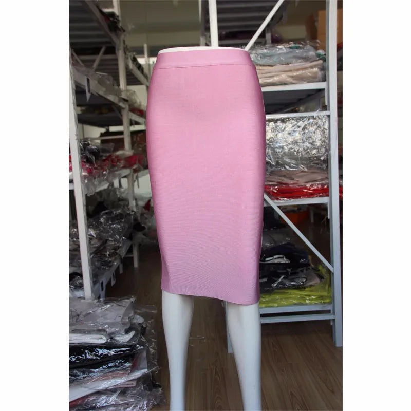 16 Colors High Quality Tight Pink Green Black Rayon Knee Length Bandage Skirt Night Club Party Skirt.