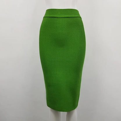 16 Colors High Quality Tight Pink Green Black Rayon Knee Length Bandage Skirt Night Club Party Skirt.