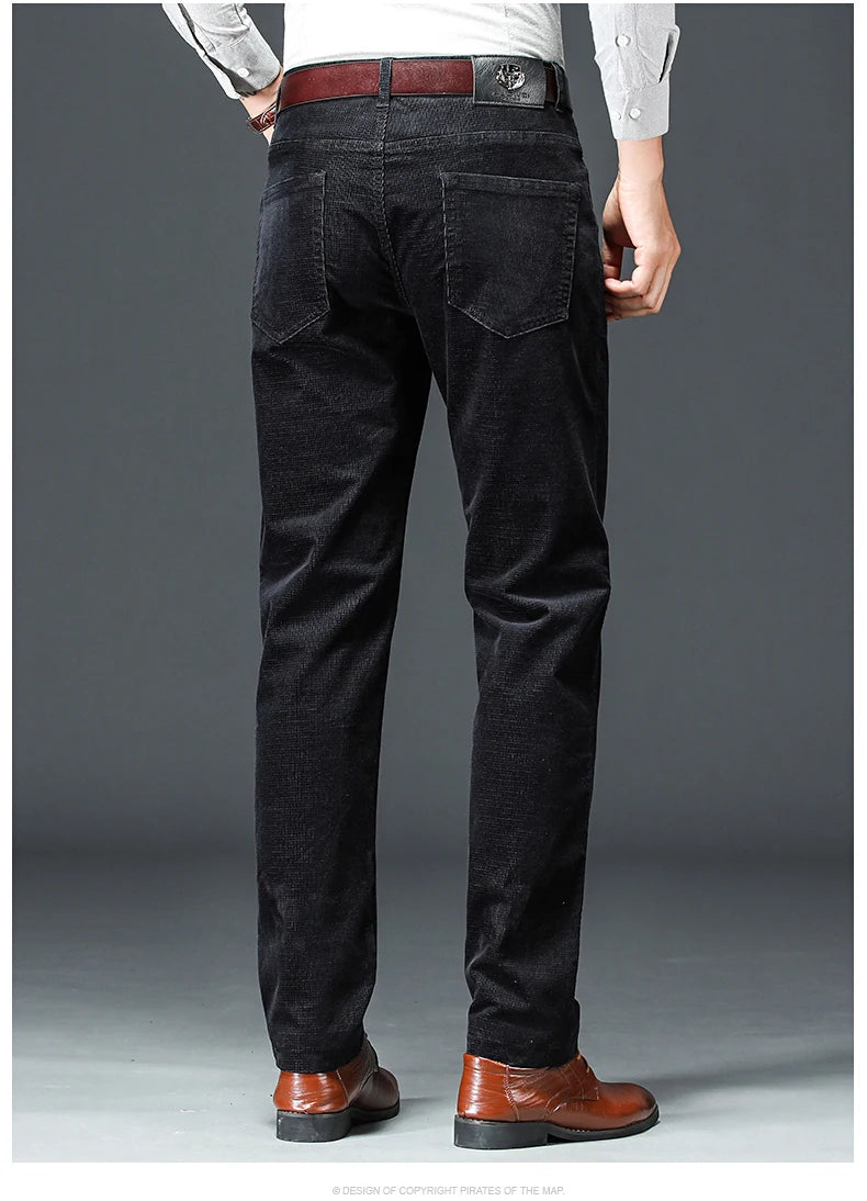 Spring Autumn New Men Pants Corduroy Fabric Comfortable Soft Casual Business Office Male Trousers Khaki Apricot Black Blue.