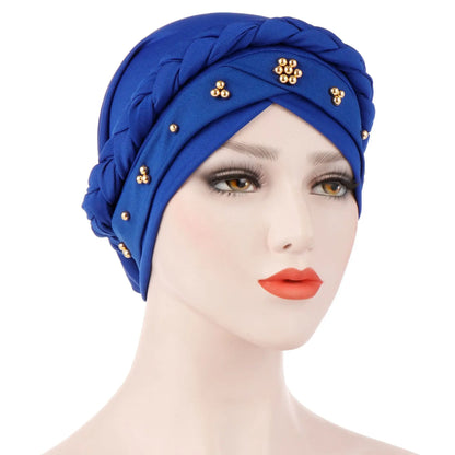 KepaHoo Women Hair Care Islamic Jersey Head Scarf Milk Silk Muslim Hijab Beads Braid Wrap Stretch Turban Hat Chemo Cap Head Wrap.