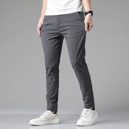 2023 Autumn Pants Mens Stretch Korean Casual Slim Fit Elastic Waist Jogger Business Classic Trousers Male Black Gray Blue 28-38.