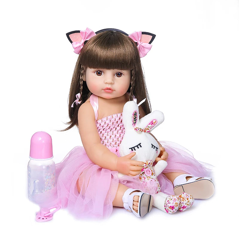 NPK 50CM Full Body Soft Silicone Popular Sweet Face Reborn Toddler Baby Girl Doll Birthday Christmas Gift High Quality Doll.