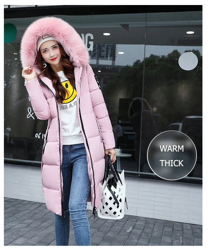 2025, Damen-Daunenparkas, Winterjacke, großer Pelzkragen, dicker, schlanker Mantel, modische Kapuze, Baumwolle, Oberbekleidung, langer Wintermantel für Damen.