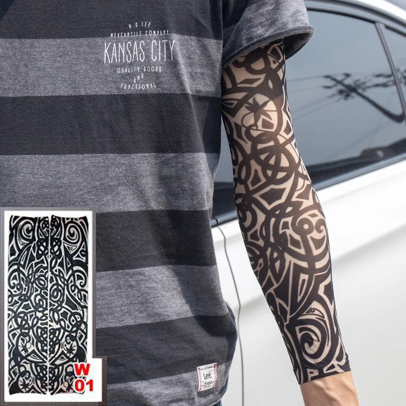 1pc hot sale tattoo sleeve  styles elastic Fake 100%nylon Arm stocking beloved girl Buddha Wolf Dragon design halloween cool men