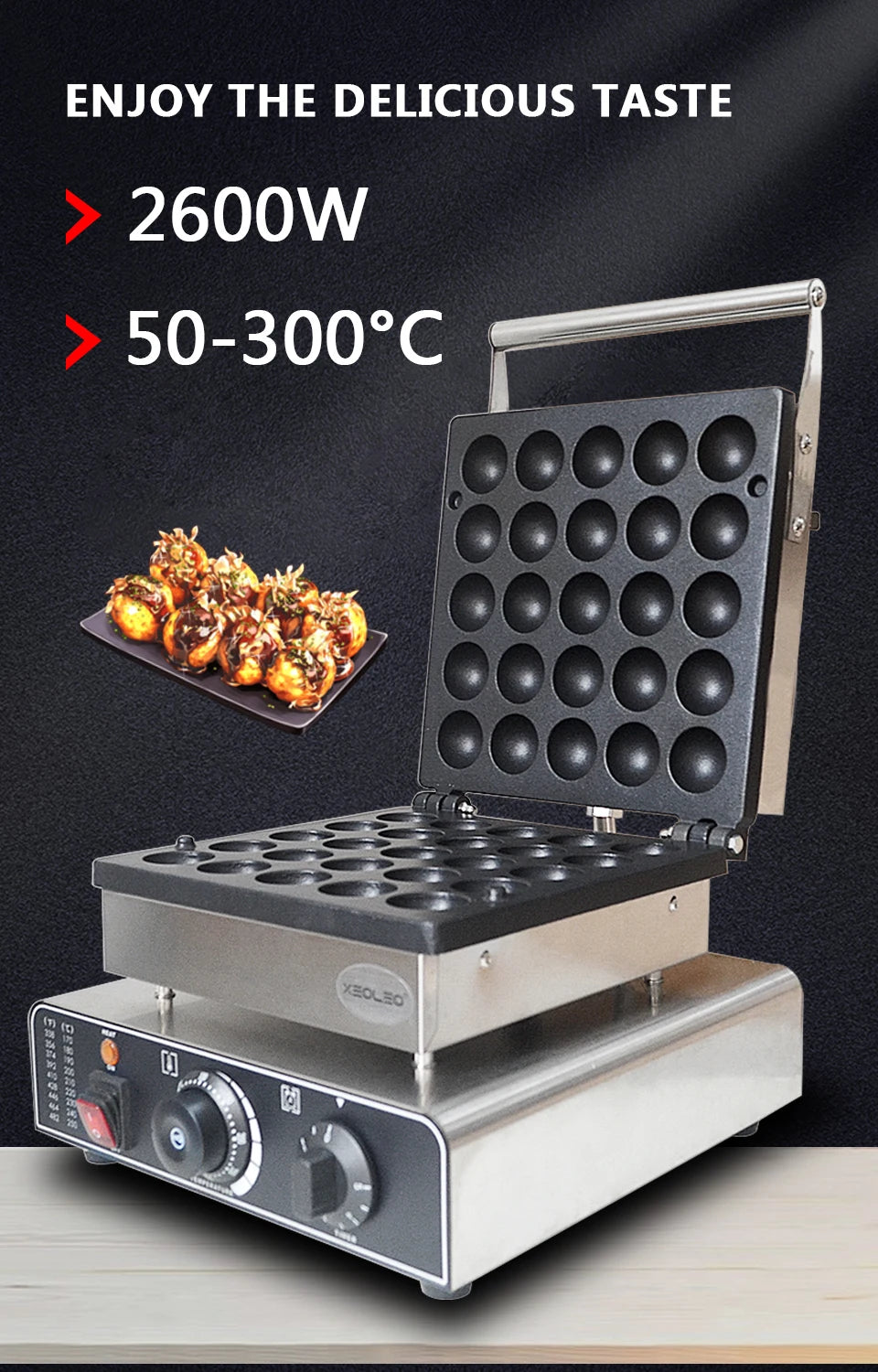XEOLEO Electric Waffle Maker 850W Round Ball Waffle Machine 4cm Waffle Making Machines Non-stick takoyaki maker.