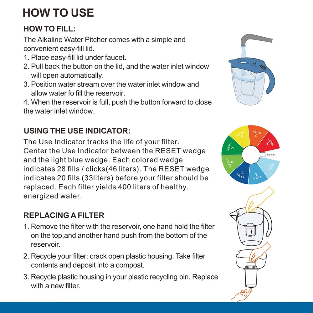ALTHY 3.5L Mineral Alkaline Water Pitcher Filter - 400L Long-Life Filters - Alkalizer Purifier Filtration System +pH -ORP.