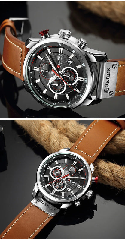 CURREN Brand Watch Men Leather Sports Watches Men's Army Military Quartz Wristwatch Chronograph Male Clock Relogio Masculino.