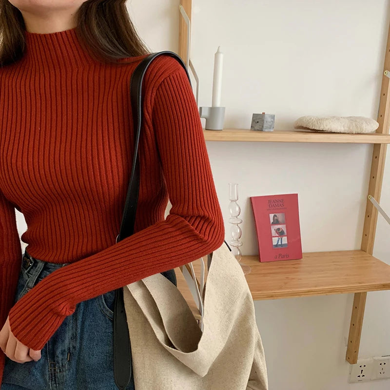 2025 Knit Jumpers Top Chic Autumn Winter Sweater Pullovers Women Long Sleeve Casual Turtleneck Warm Basic Sweater