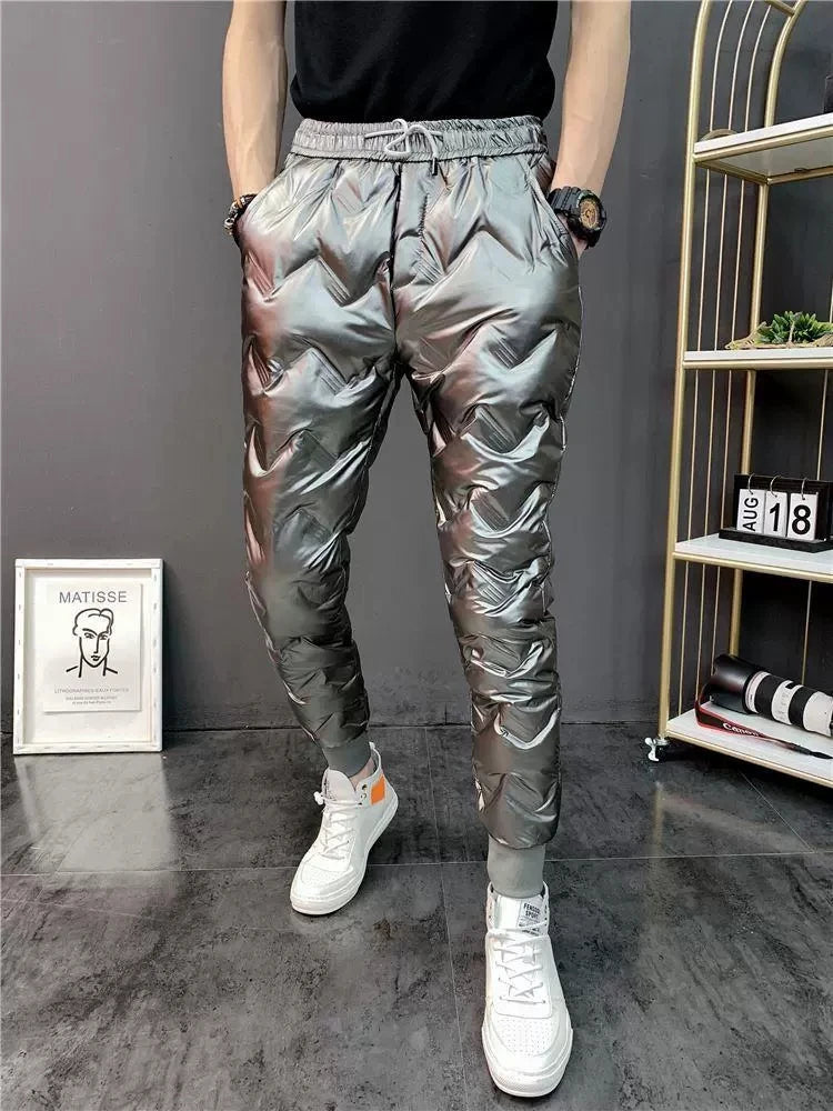 2022 New Men Shiny Winter Down Pant Thick Warm Sweatpants Casual Trousers Slim Outdoor Windproof Waterproof Cotton Pants