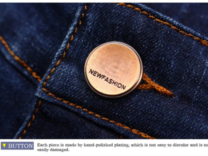 Autumn Classic Men's Fitted Stretch Jeans Business Casual Cotton Denim Straight Leg Pants Male Black Blue Trousers.