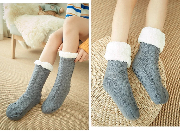 Womens Fuzzy Thermal Sock Plush Grip Hemp Winter Soft Female Home Indoor Warm Bedroom Non slip fluffy Thick Slipper Floor Sock.