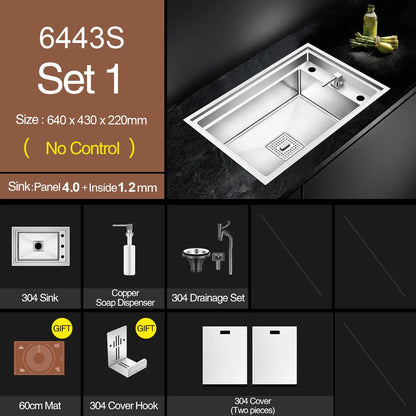 ASRAS New kitchen Sink Double Cover hidden Single Large Size 304 Stainless Steel 4mm Thickness Handmade Brushed kitchen Sink