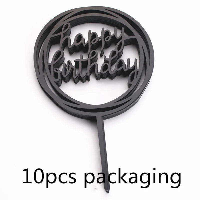 10 Stück Roségold Happy Birthday Kuchendeckel Silber Schwarz Schlichtes Design Acryl Kuchendeckel Babyparty Party Dessert Dekoration