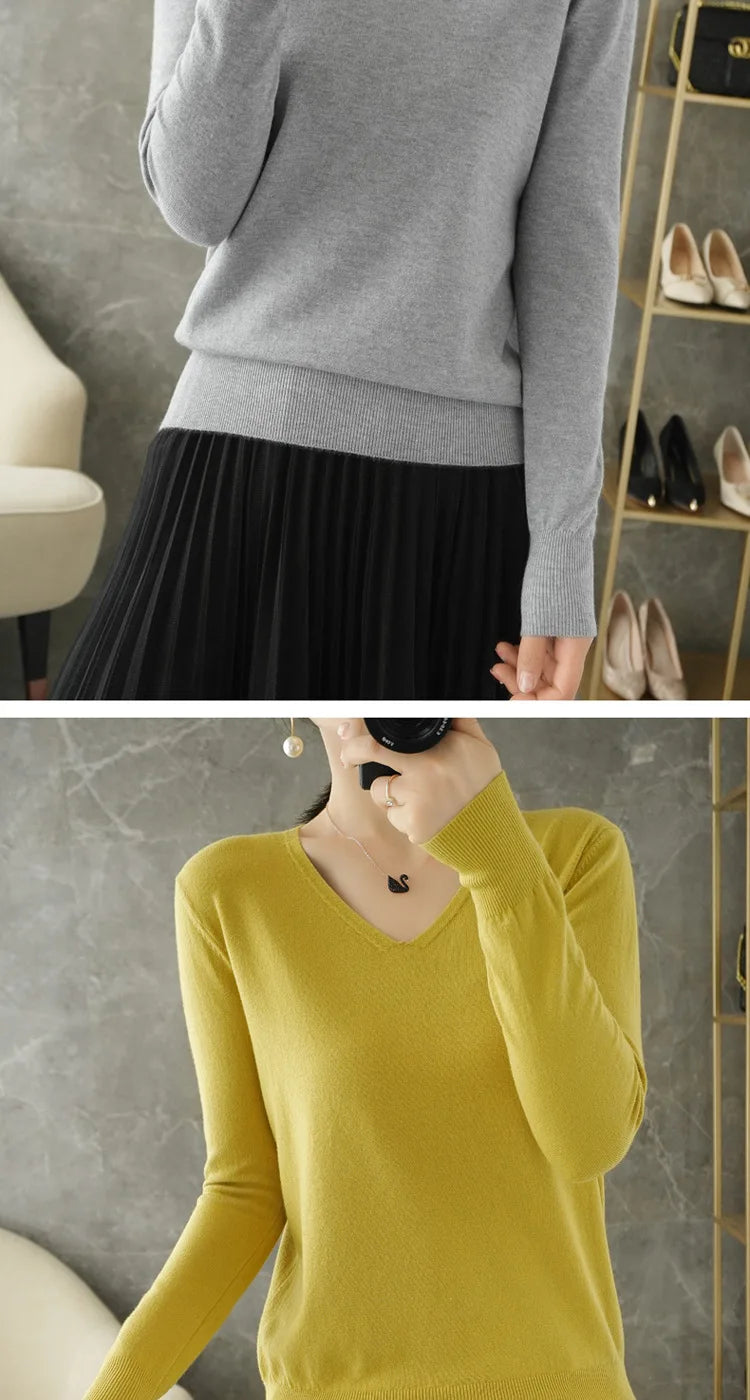Frauen Pullover Herbst Winter V-ausschnitt Strickwaren Lange Hülse Lose Kaschmir Pullover Pullover Dame Günstige Qualität Jumper Gestrickte Tops