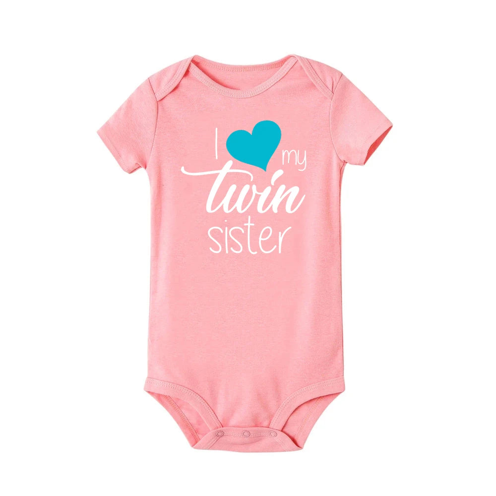 Zwillinge Säuglings-Body „I Love My Twin Sister Brother“ für Neugeborene, Jungen und Mädchen, kurzärmelig, Overall, Kleinkind-Kleidung, Baby-Geschenk-Strampler.