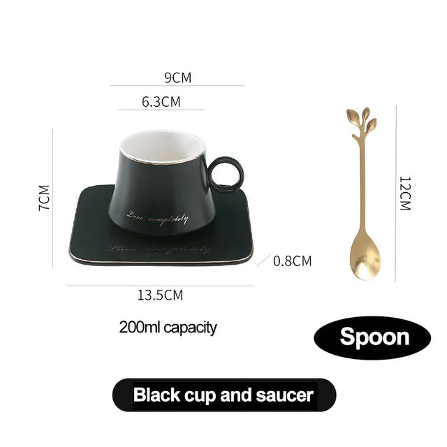 Nordic Ins Ceramic Mug Soy Milk Breakfast Condensed Coffee Tea Cup And Saucer Sets Gold Spoon Mugs Fashion Restaurant Snack Cups.