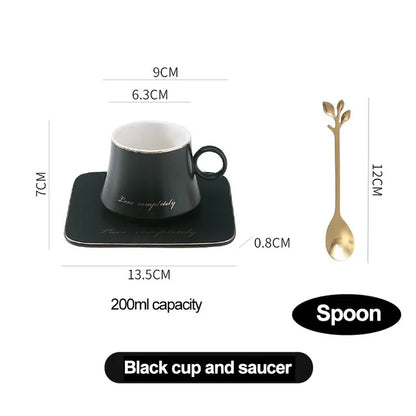 Nordic Ins Ceramic Mug Soy Milk Breakfast Condensed Coffee Tea Cup And Saucer Sets Gold Spoon Mugs Fashion Restaurant Snack Cups.
