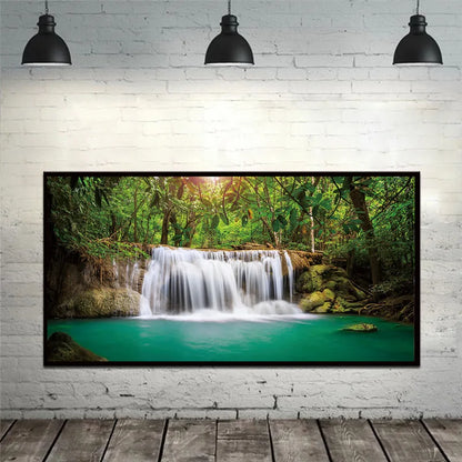 Prints Canvas Posters Home Decor Landscape Natural Waterfall Paintings Wall Art Scenery Picture Waterfall Modular Living Room.