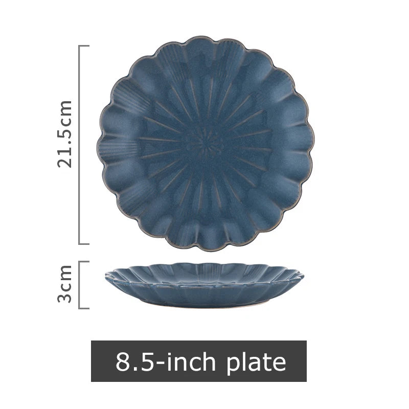 1pc Japanese Dinnerware Ceramic White Blue Dinner Plate Serving Dishes Rice Ramekin Sauce Bowl Microwave Safe