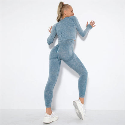 Hamidou Cropped Top Gym Set Seamless Women Yoga Workout Set Fintess Clothing Push Up Leggings Sport Wear Women Suits Tracksuit