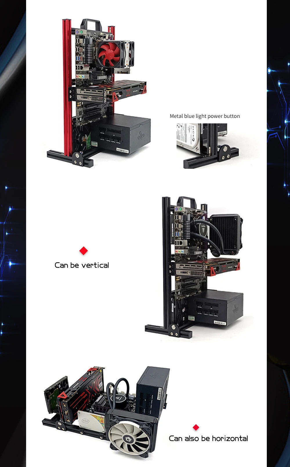 DIY Computer Open Frame,Vertical ATX/ ITX / MATX Gamer Cabinet Aluminum,Modding Desktop Gaming PC Case Water Air Cooler.