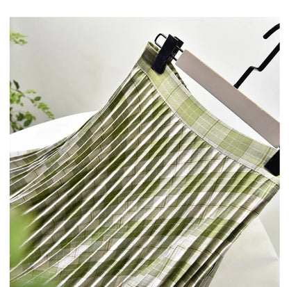 Looks Thin Pleated Skirt 2025 New High Waist A-line Skirt Mid-length Big Size Plaid Skirt Long Pleated Skirt Length 75-90cm
