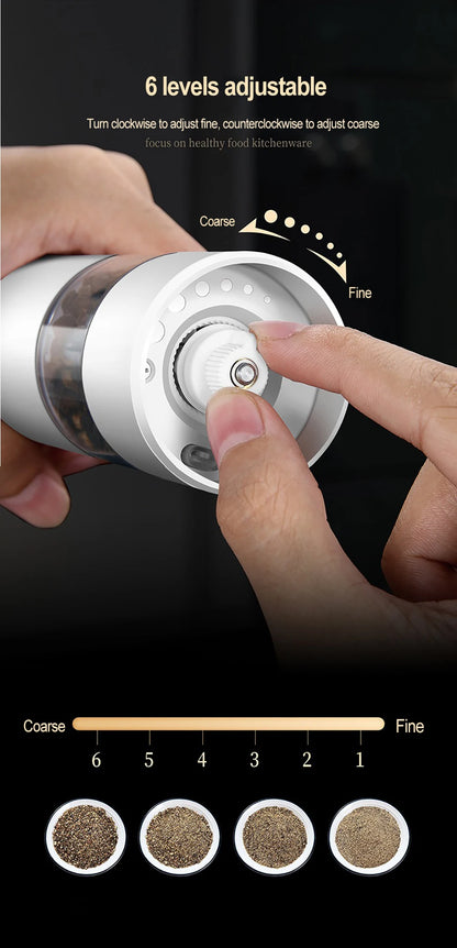 Electric Automatic Salt and Pepper Grinder Set Rechargeable With USB Gravity Spice Mill Adjustable Spices Grinder Kitchen Tools.