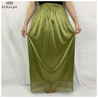 12pcs/1 dozen Muslim Women skirt Extender Slips Lace Skirts Knee Stretch High Waist Skater Flared Pleated Swing Skirt Loose