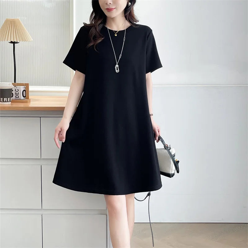 New Summer Style XL-4XL Plus Size Women's Dress Versatile and Fashionable with Elastic Waist Slimming and Loose Fit