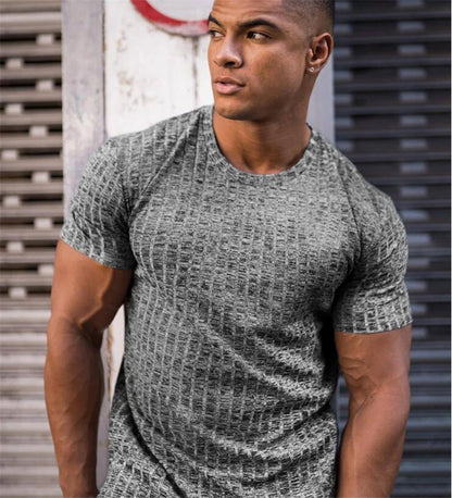 Men V Neck Short Sleeve T Shirt Fitness Slim Fit Sports Strips T-shirt Male Solid Fashion Tees Tops Summer Knitted Gym Clothing.
