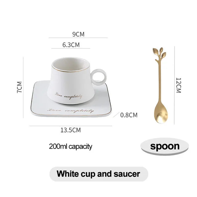 Nordic Ins Ceramic Mug Soy Milk Breakfast Condensed Coffee Tea Cup And Saucer Sets Gold Spoon Mugs Fashion Restaurant Snack Cups