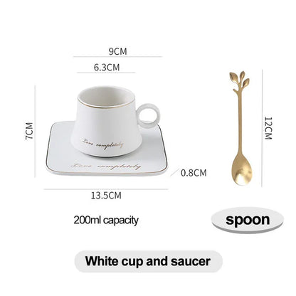 Nordic Ins Ceramic Mug Soy Milk Breakfast Condensed Coffee Tea Cup And Saucer Sets Gold Spoon Mugs Fashion Restaurant Snack Cups