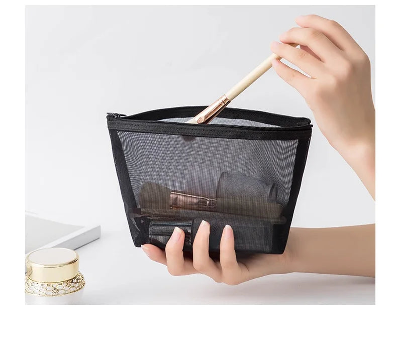 Women Mesh Cosmetic Bag Travel Storage Makeup Bag Organizer Female Make Up Pouch Portable Small Large Toiletry Beauty Case