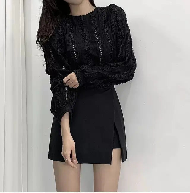 Mini Skirts Women Irregular Solid Side-slit Stretchy Korean Style Trendy Chic OL High Waist Female Bottom Popular Spring Autumn.