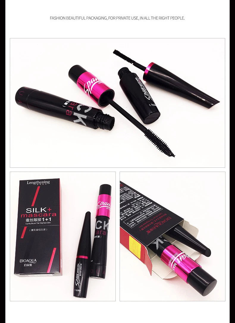 Silk Mascara 1+1 4D Fiber Cosmetics 3D Mascara Eyelashes Lengthening Full Professional Makeup Eyelash False Eyelashes.