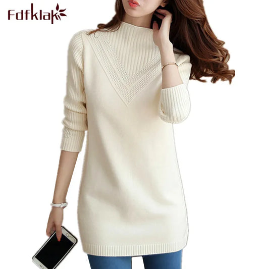 Frühling Herbst Winter Neue Rollkragenpullover Frauen Koreanische Lose Medium Lange Dicke Stricken Top Pullover Bodenbildung Pullover Ziehen