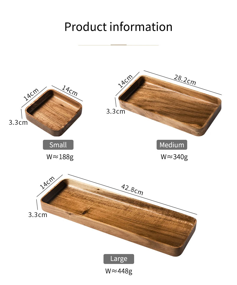 Acacia Wood Serving Tray Saucer Tea Tray Dessert Dinner Plate Tableware Set Japanese Snacks Food Rectangular Plate Storage Dish